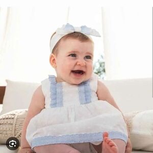 NWT White and Blue Linen 2 Pc Matching Set ~6-9M